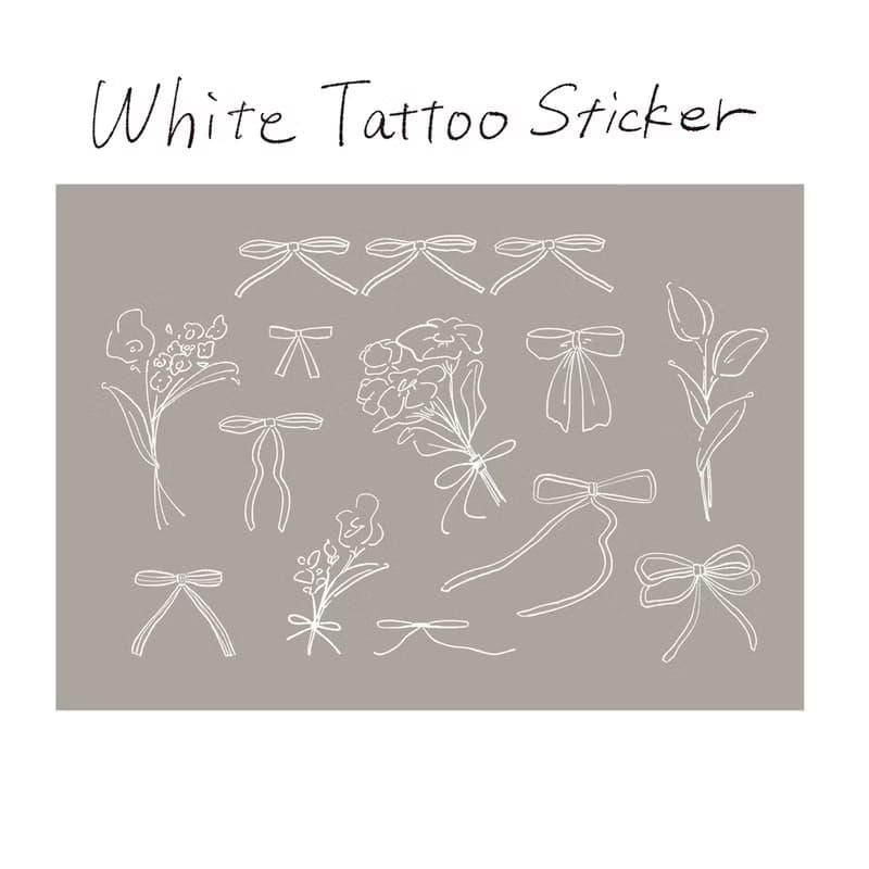 白色タトゥーシール　花束とりぼん