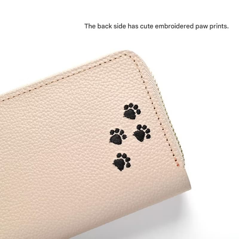 お札が折れない コンパクトウォレット 【3匹の猫】 刺繍 本革 シュリンクレザー 猫 ミニ財布 ギフト A315I