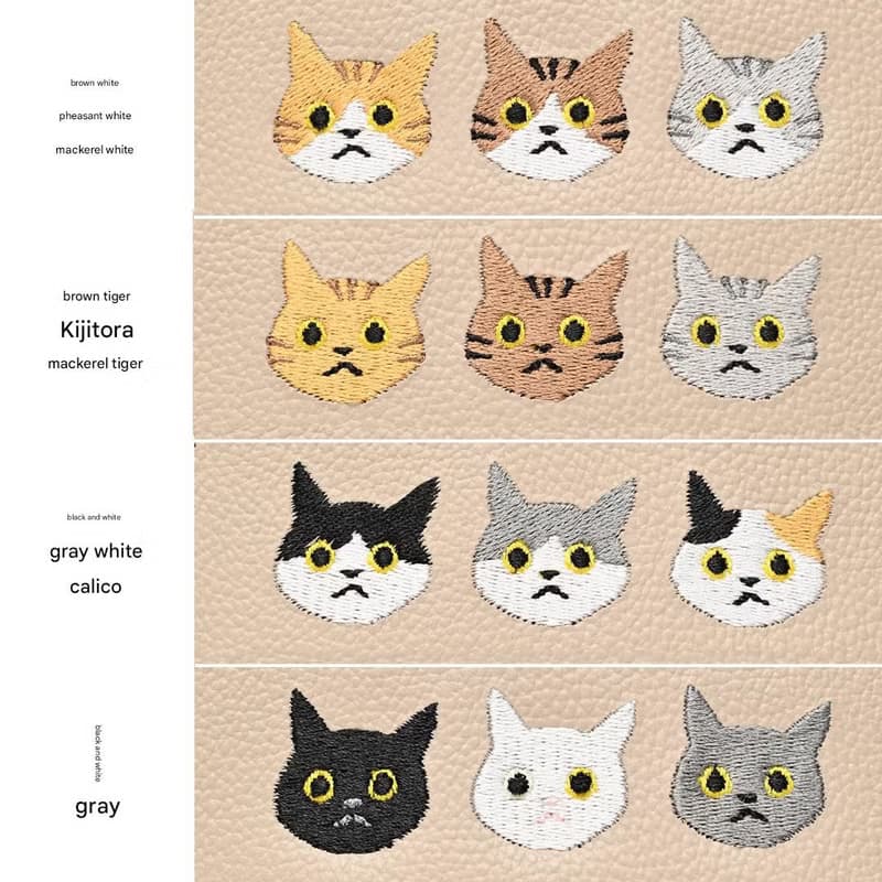 お札が折れない コンパクトウォレット 【3匹の猫】 刺繍 本革 シュリンクレザー 猫 ミニ財布 ギフト A315I