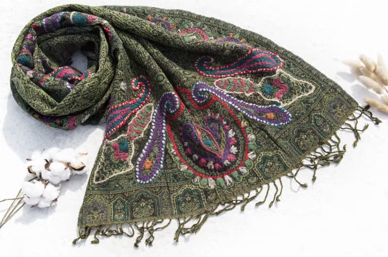 羊絨毯 刺繡毛毯 羊毛蓋毯 保暖披肩 針織 刺繡羊毛披肩/針織蓋毯/刺繡圍巾/羊絨披巾/喀什米爾Cashmere聖誕-花
