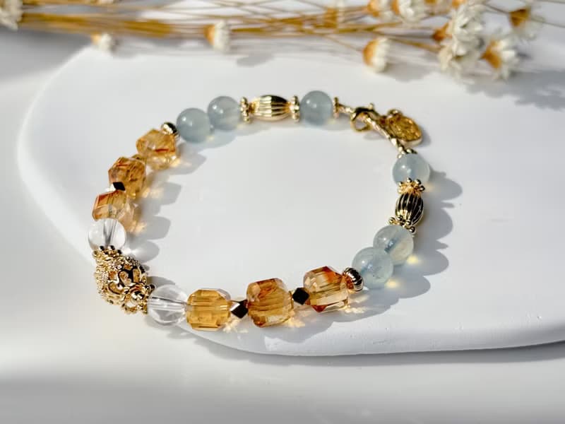 天然水晶 黃水晶 白水晶 海藍寶 招財 開運手鏈