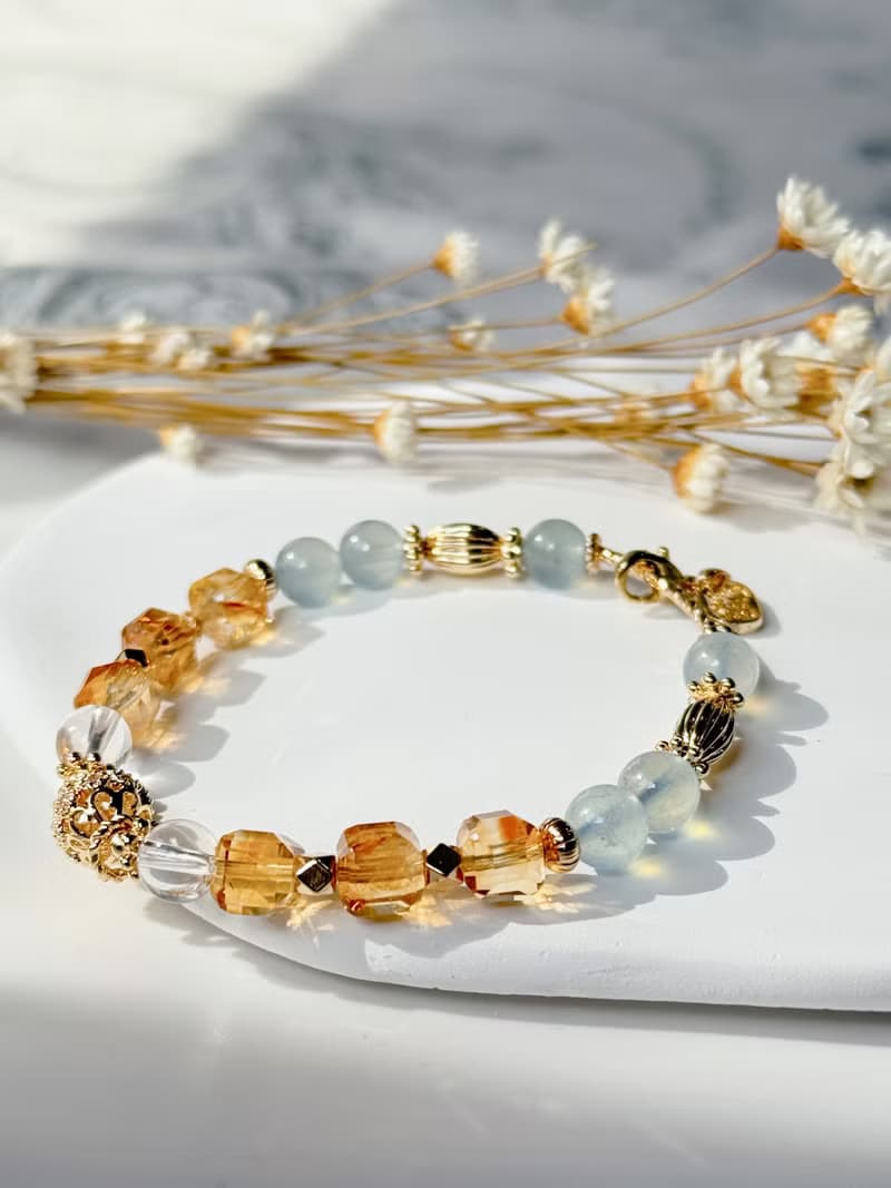 天然水晶 黃水晶 白水晶 海藍寶 招財 開運手鏈