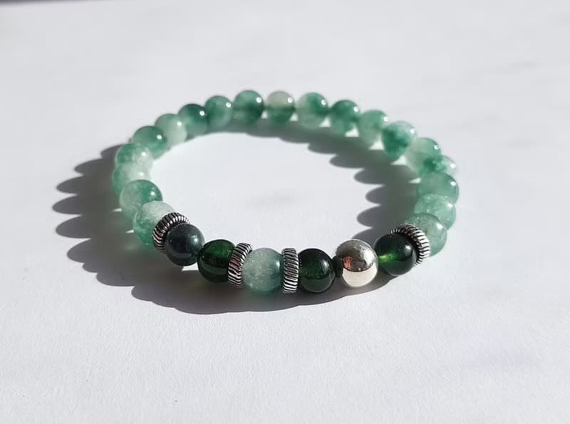 寶石系 玉翠 天然礦石 飄花翡翠 綠岫玉 925純銀 ‧ 手鍊