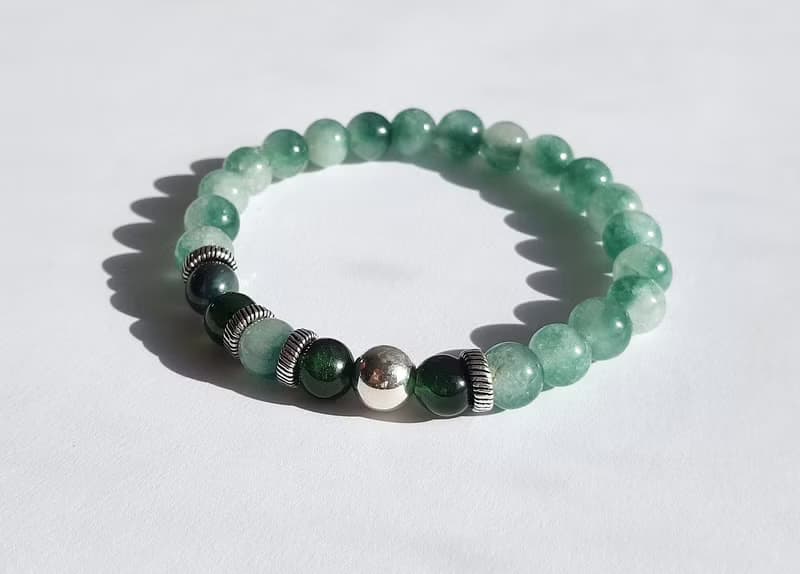 寶石系 玉翠 天然礦石 飄花翡翠 綠岫玉 925純銀 ‧ 手鍊