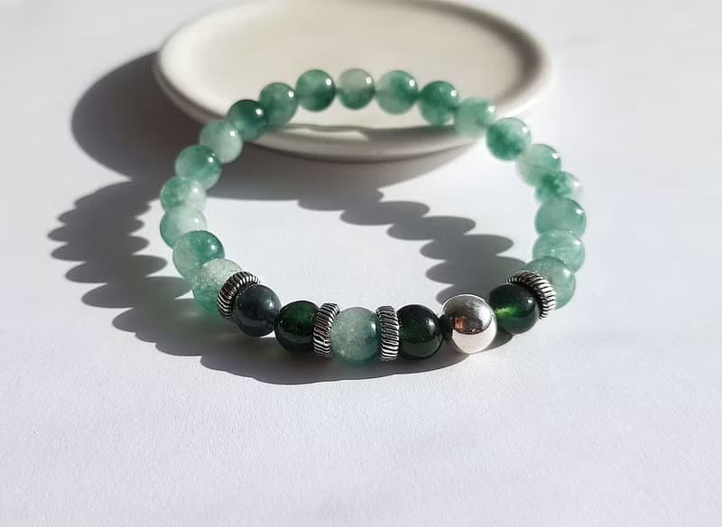 寶石系 玉翠 天然礦石 飄花翡翠 綠岫玉 925純銀 ‧ 手鍊