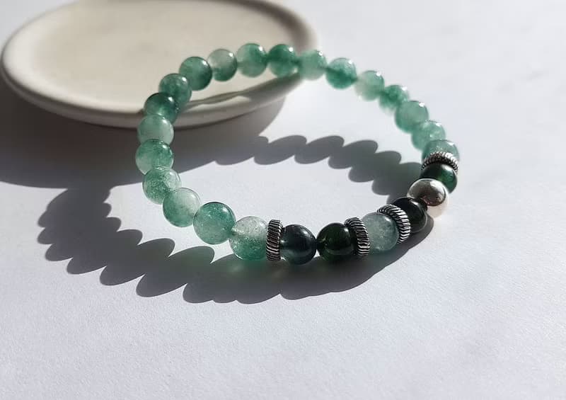 寶石系 玉翠 天然礦石 飄花翡翠 綠岫玉 925純銀 ‧ 手鍊