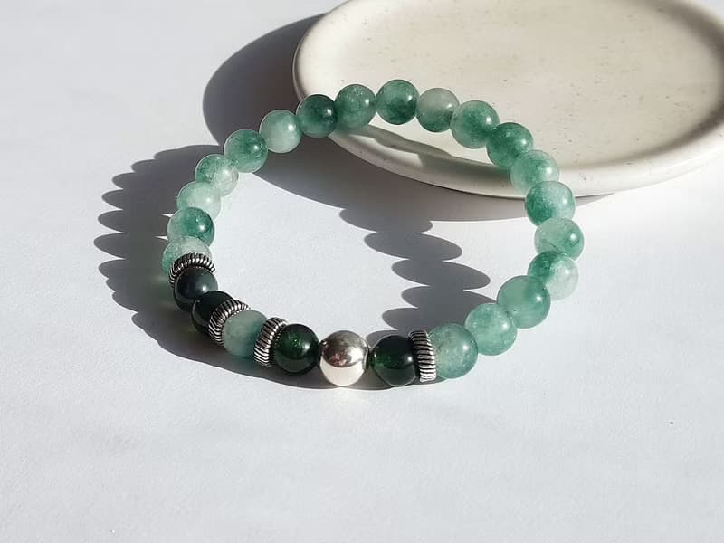 寶石系 玉翠 天然礦石 飄花翡翠 綠岫玉 925純銀 ‧ 手鍊