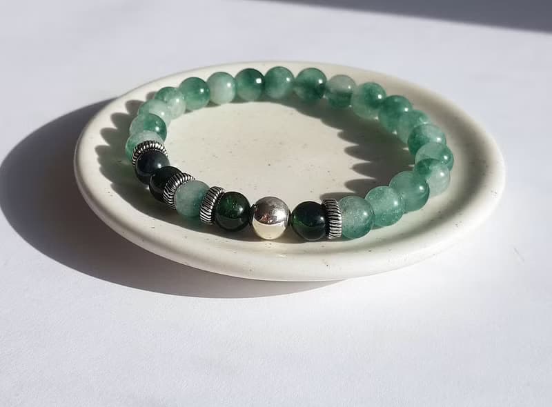 寶石系 玉翠 天然礦石 飄花翡翠 綠岫玉 925純銀 ‧ 手鍊