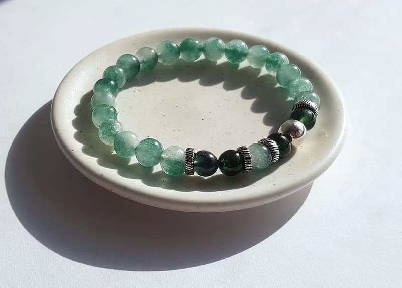 寶石系 玉翠 天然礦石 飄花翡翠 綠岫玉 925純銀 ‧ 手鍊