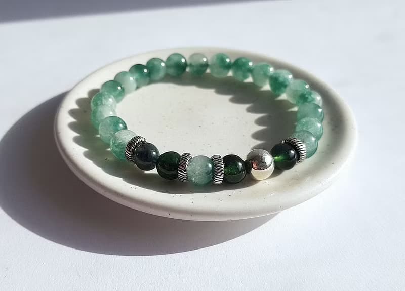 寶石系 玉翠 天然礦石 飄花翡翠 綠岫玉 925純銀 ‧ 手鍊