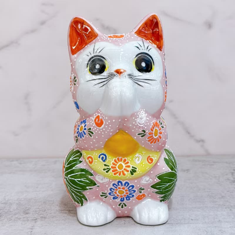 【桃韻盈香】日本九谷燒招財貓 | 粉紅櫻盛 - 6.5號