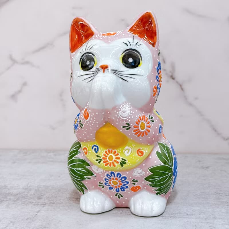 【桃韻盈香】日本九谷燒招財貓 | 粉紅櫻盛 - 6.5號