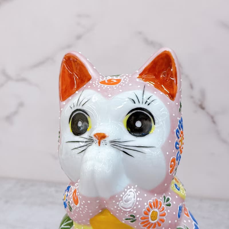 【桃韻盈香】日本九谷燒招財貓 | 粉紅櫻盛 - 6.5號
