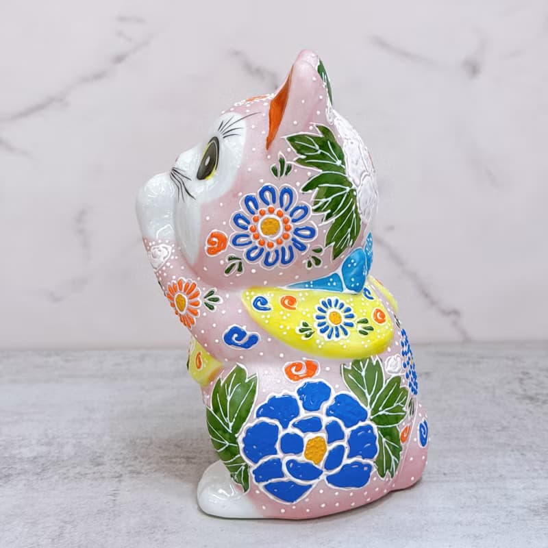 【桃韻盈香】日本九谷燒招財貓 | 粉紅櫻盛 - 6.5號