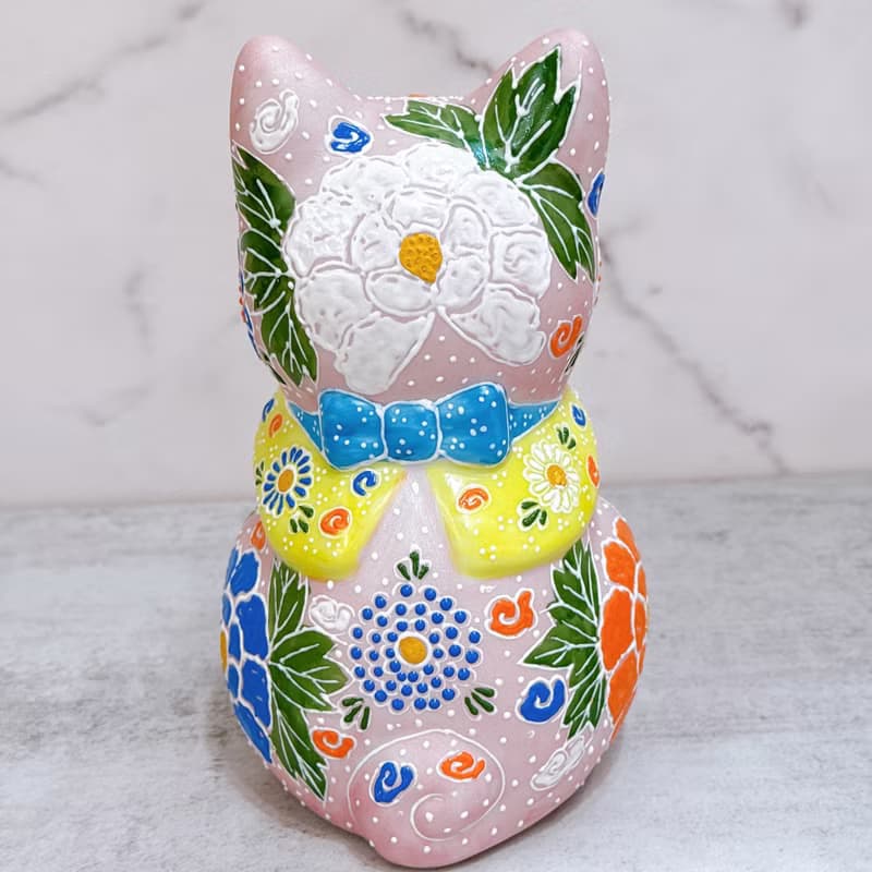 【桃韻盈香】日本九谷燒招財貓 | 粉紅櫻盛 - 6.5號