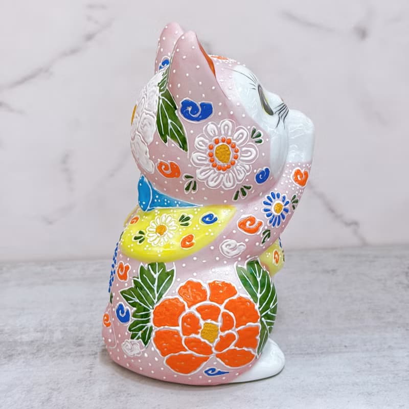 【桃韻盈香】日本九谷燒招財貓 | 粉紅櫻盛 - 6.5號