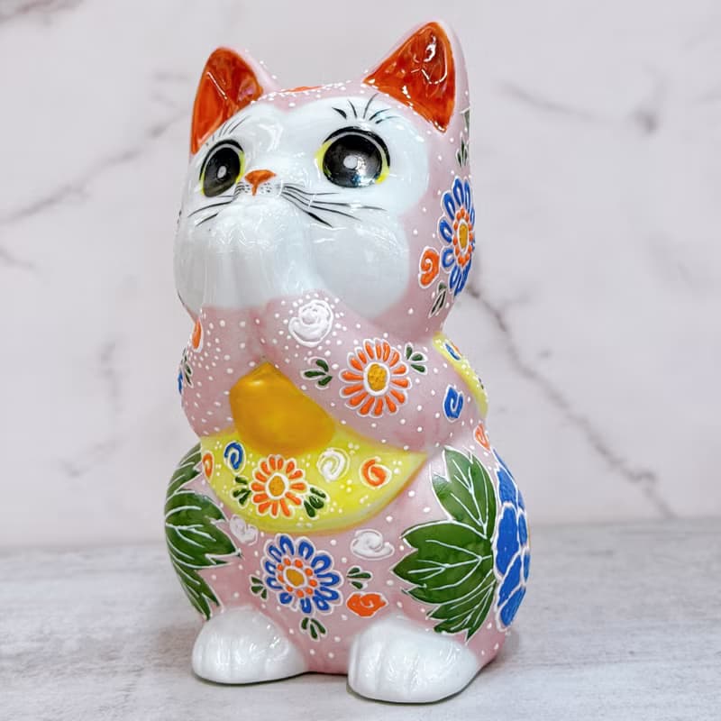 【桃韻盈香】日本九谷燒招財貓 | 粉紅櫻盛 - 6.5號