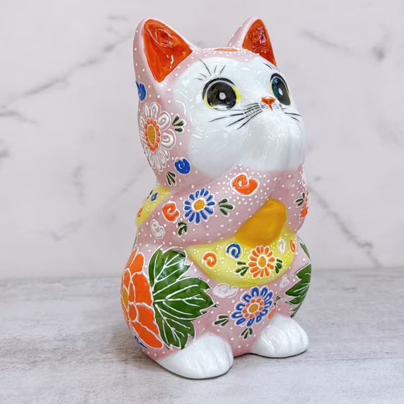 【桃韻盈香】日本九谷燒招財貓 | 粉紅櫻盛 - 6.5號