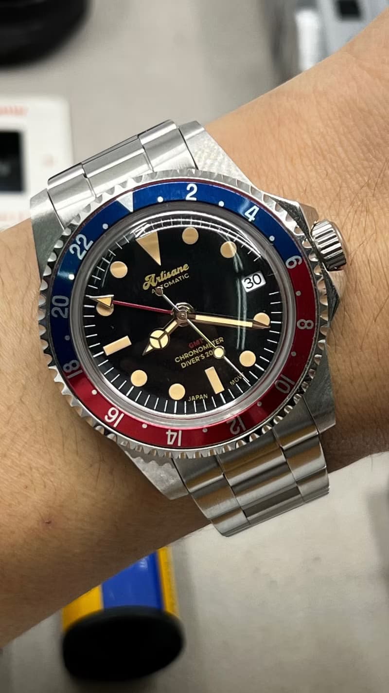 Artisane 復古風蠔式全自動 GMT 潛水錶, 兩地時計手錶, Watches
