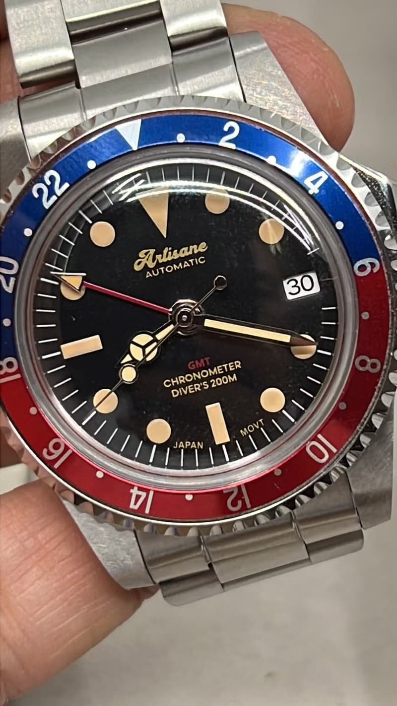 Artisane 復古風蠔式全自動 GMT 潛水錶, 兩地時計手錶, Watches