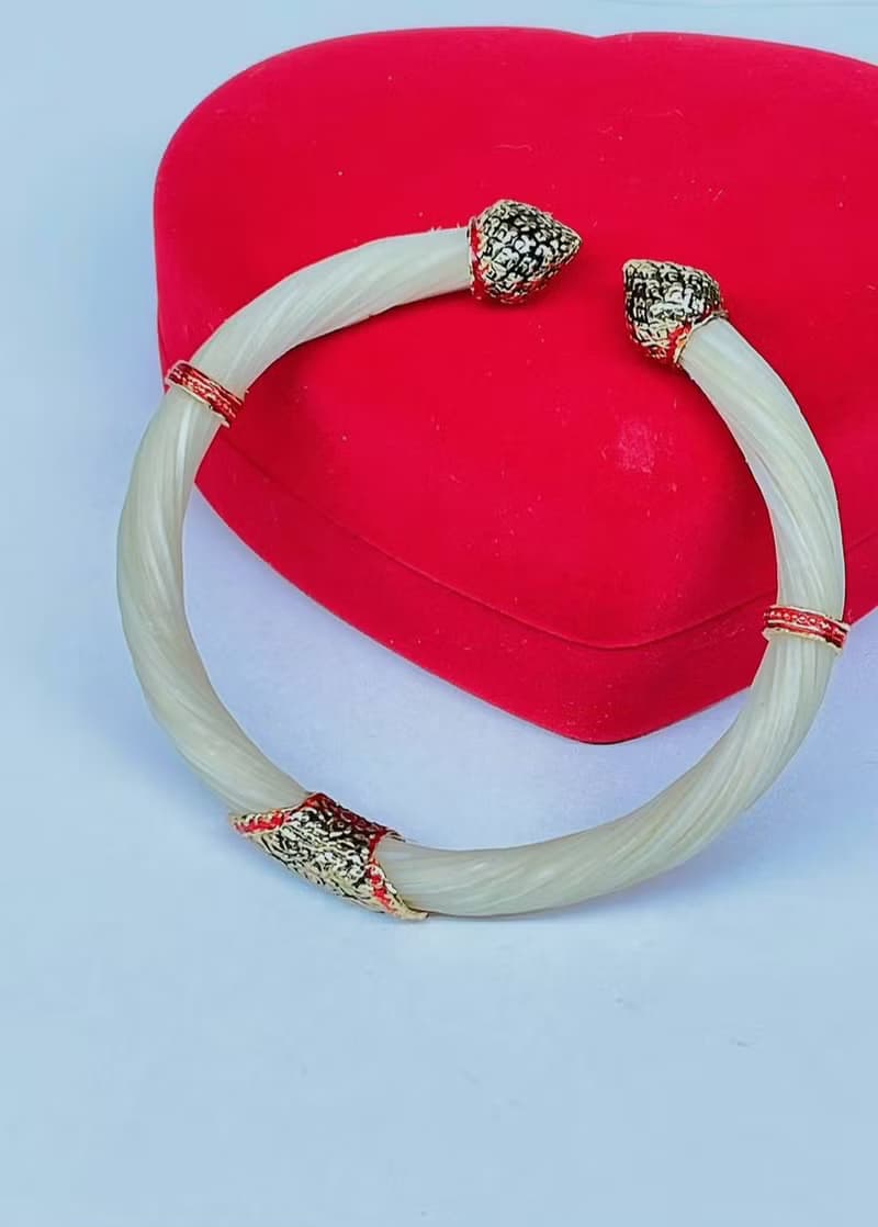 White Body Real Elephant Tail Hair Bangle Silver Enamelled Sukhothai Free Size