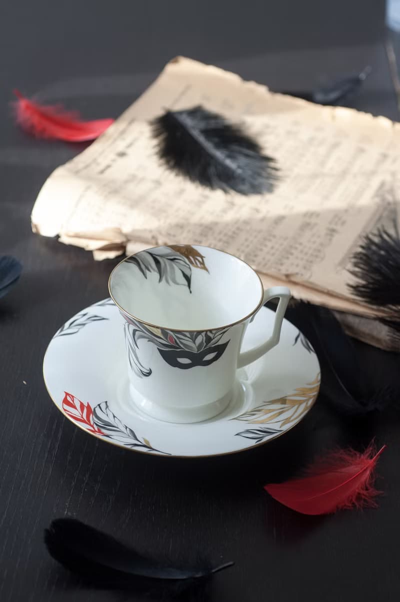 茶杯、茶具、瓷杯、餐桌布置、音乐爱好者、戏剧爱好者礼品