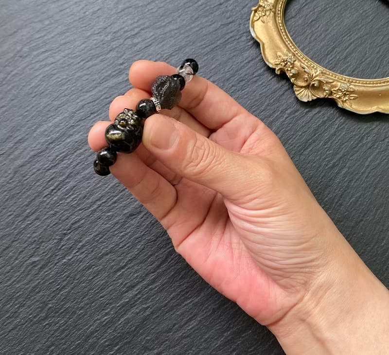 黑曜石x黑龍晶x茶晶x天狼星石x黑檀木x髮晶金曜石貔貅925純銀手鍊