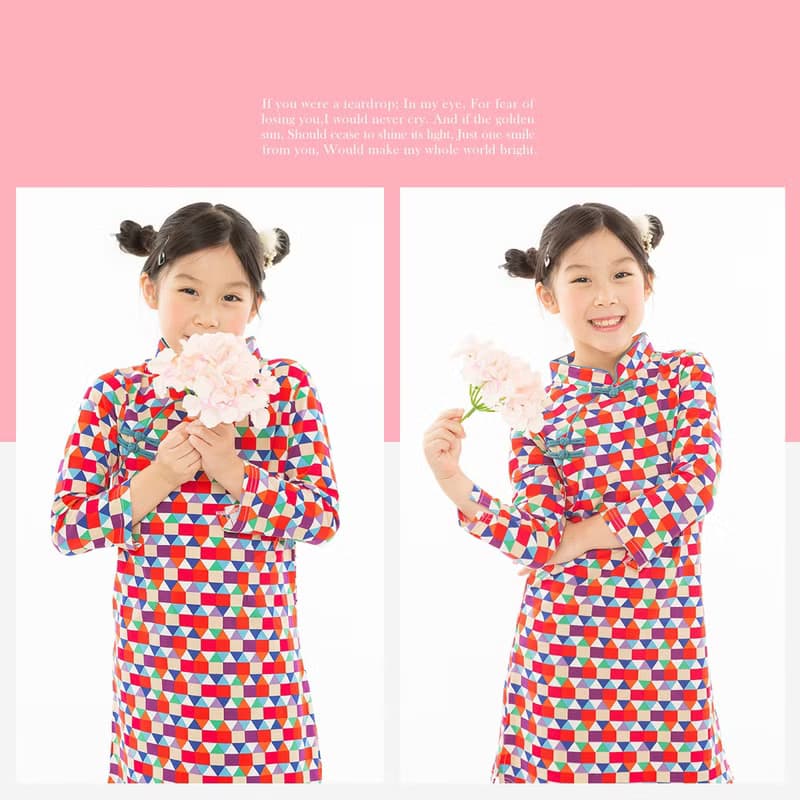 兒童旗袍 古風 七分袖款 幻彩幾何