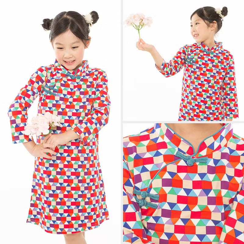 兒童旗袍 古風 七分袖款 幻彩幾何