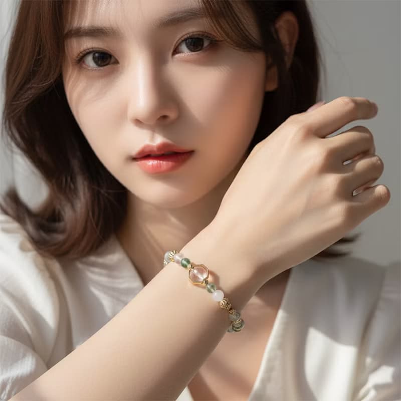 無拘的我 | 白阿賽 灰月光 白月光石 天然水晶手鍊 彈性鍊