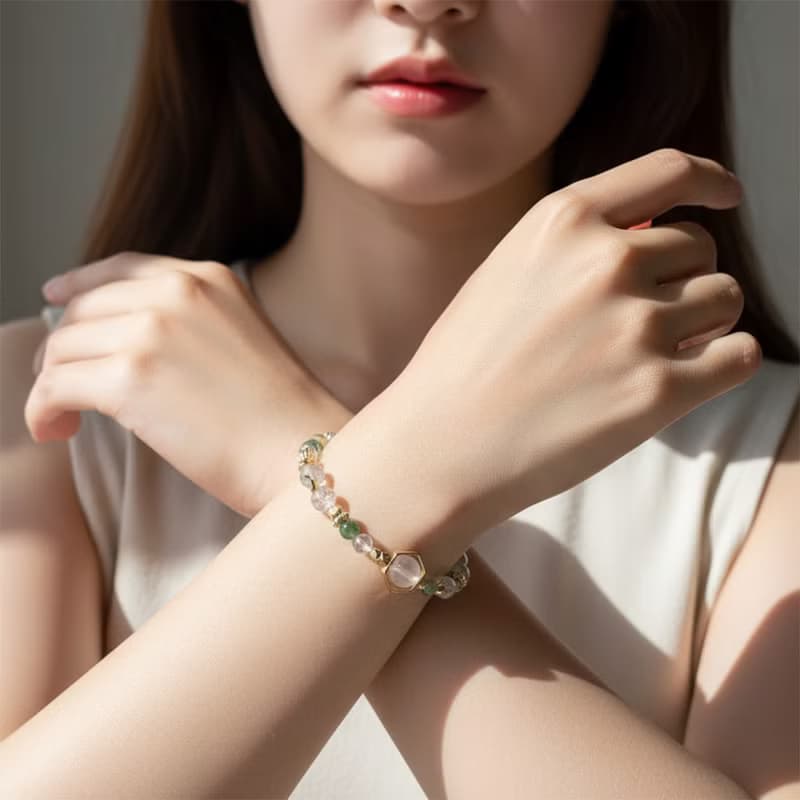 無拘的我 | 白阿賽 灰月光 白月光石 天然水晶手鍊 彈性鍊