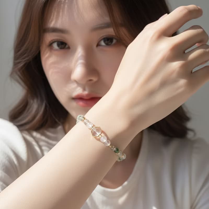 無拘的我 | 白阿賽 灰月光 白月光石 天然水晶手鍊 彈性鍊