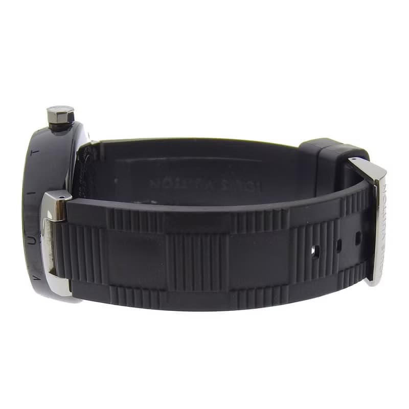 【日本直送】ルイ・ヴィトン LOUIS VUITTON タンブールGMT 腕時計 Q113K SS × ラバー 自動巻き 黒文字盤 メンズ【中古】