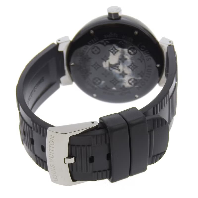 【日本直送】ルイ・ヴィトン LOUIS VUITTON タンブールGMT 腕時計 Q113K SS × ラバー 自動巻き 黒文字盤 メンズ【中古】
