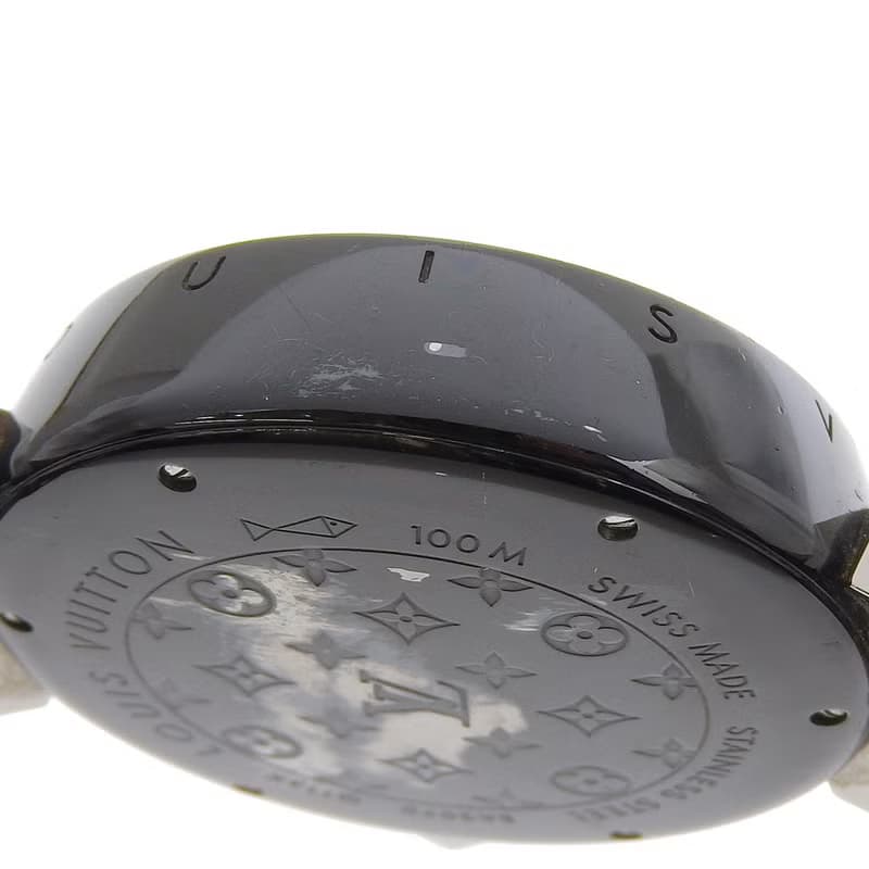 【日本直送】ルイ・ヴィトン LOUIS VUITTON タンブールGMT 腕時計 Q113K SS × ラバー 自動巻き 黒文字盤 メンズ【中古】