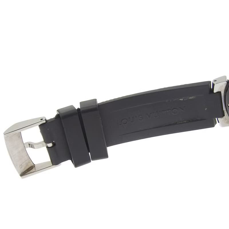 【日本直送】ルイ・ヴィトン LOUIS VUITTON タンブールGMT 腕時計 Q113K SS × ラバー 自動巻き 黒文字盤 メンズ【中古】