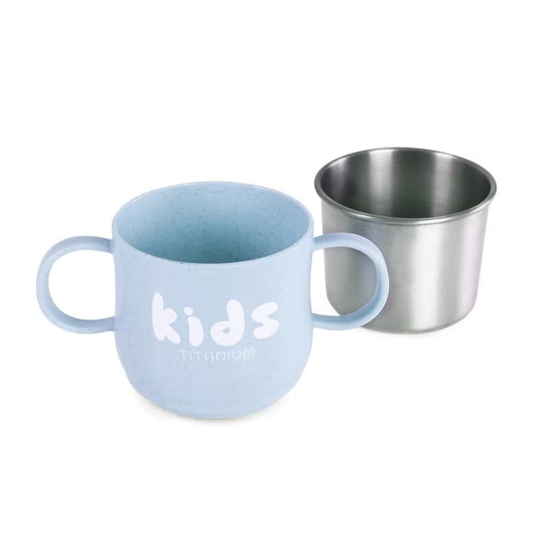 Ti-living 純鈦抗菌兒童-學習雙手柄杯 250ml-藍