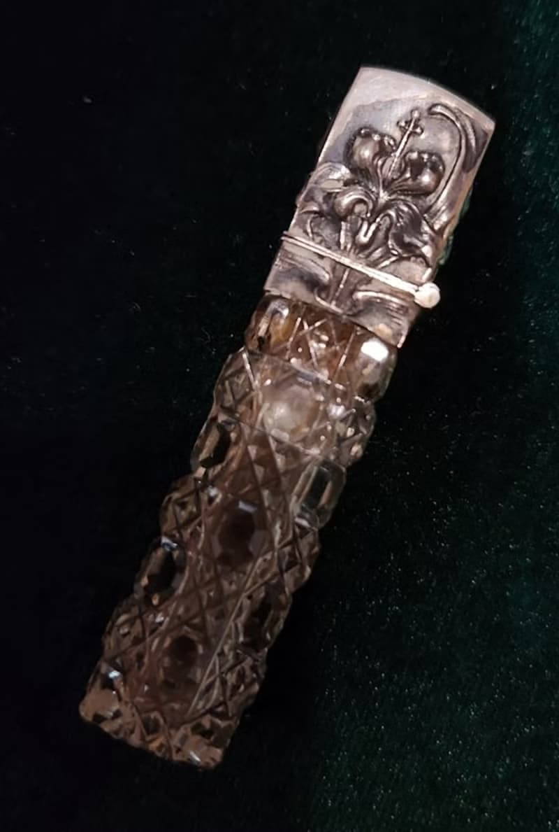 20世紀初Art Nouveau時期鳶尾花800純銀玻璃古董香水瓶聖誕禮盒