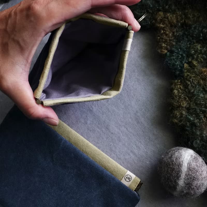 紳士口金 | 雙色款 丹寧藍 點綴奶茶杏 | 彈片口金 零錢包 收納包