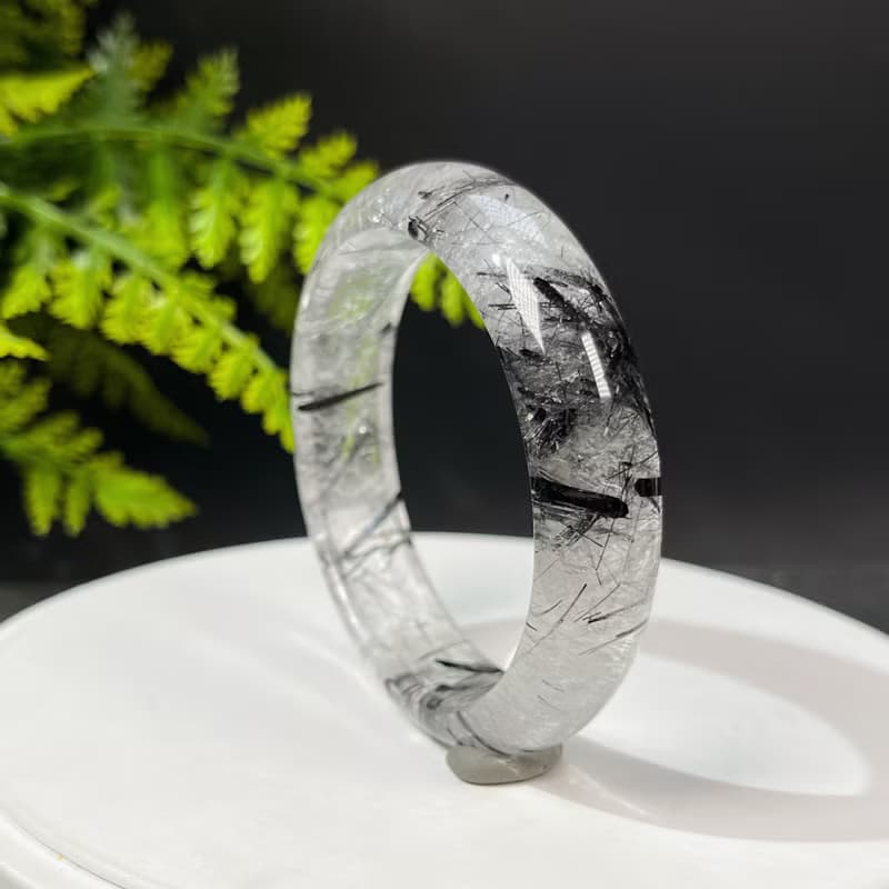 福利款 黑髮晶手鐲57MM 冰透共生黑碧璽髮絲水晶手環 增強氣場