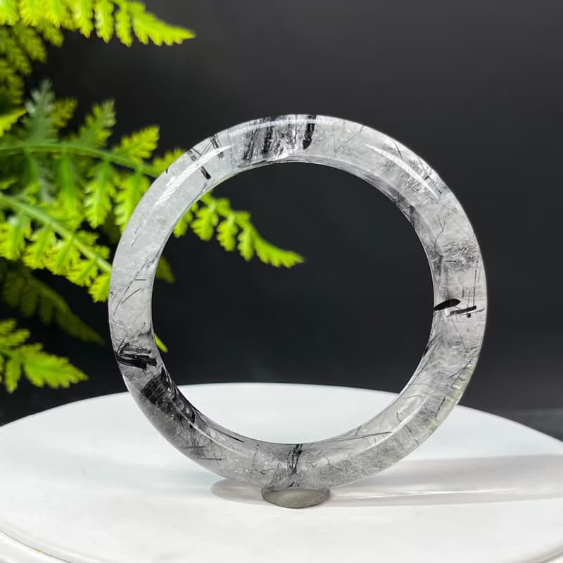 福利款 黑髮晶手鐲57MM 冰透共生黑碧璽髮絲水晶手環 增強氣場