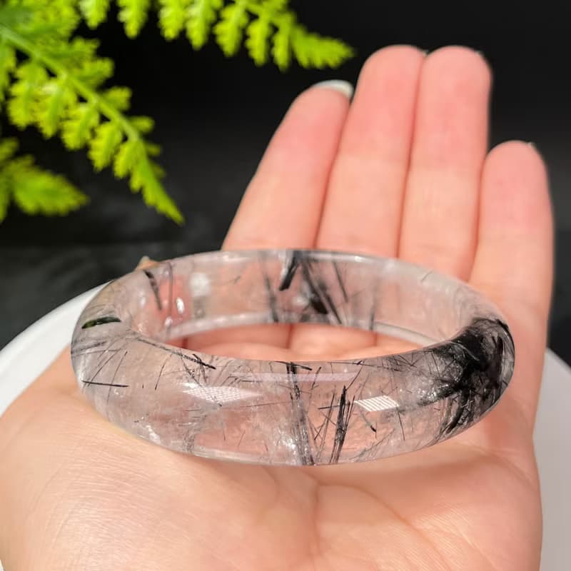 福利款 黑髮晶手鐲57MM 冰透共生黑碧璽髮絲水晶手環 增強氣場