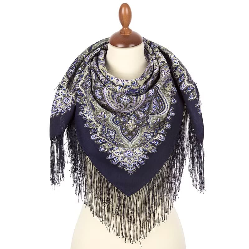 Authentic Pavlovo Posad Russian Shawl Scarf Soft 100% Wool 89x89 cm 1850-15