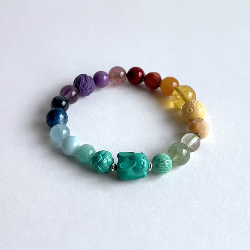 寶石系 小兔 天然礦石 七脈輪多寶 15.2 手圍 手鍊