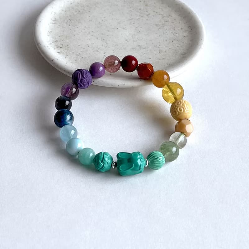 寶石系 小兔 天然礦石 七脈輪多寶 15.2 手圍 手鍊