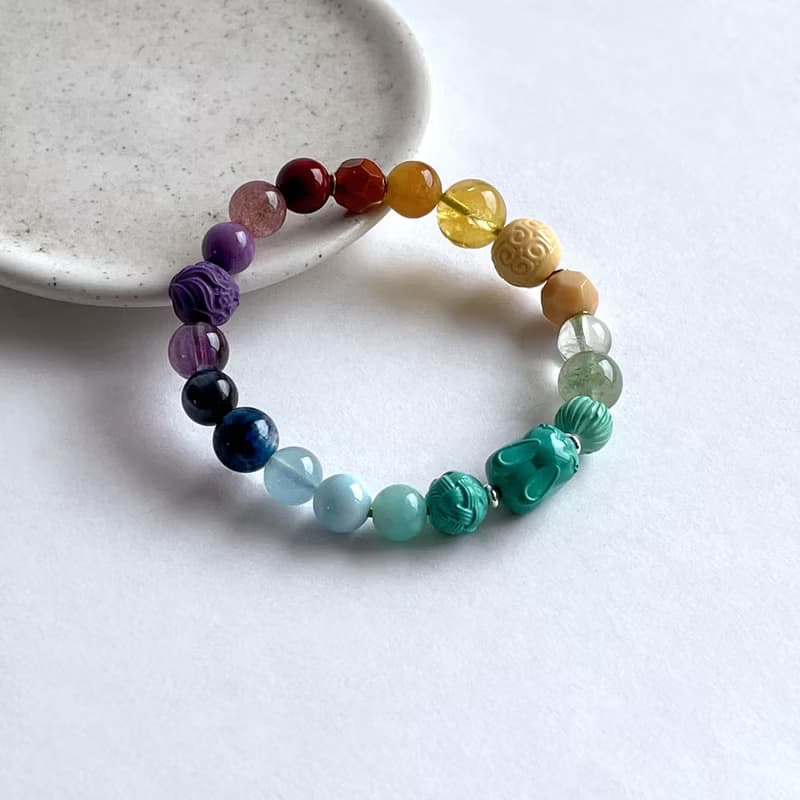 寶石系 小兔 天然礦石 七脈輪多寶 15.2 手圍 手鍊