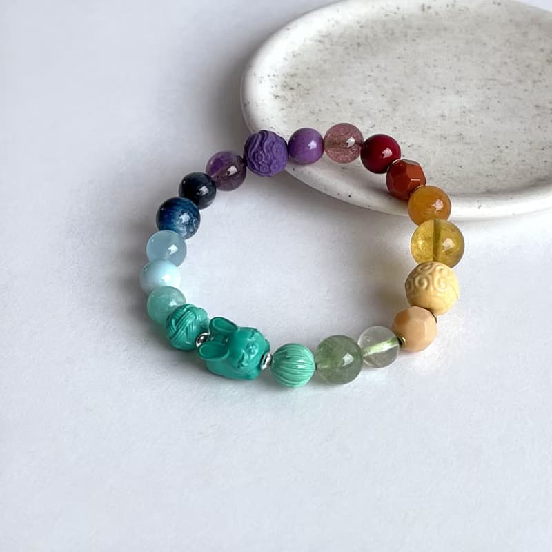 寶石系 小兔 天然礦石 七脈輪多寶 15.2 手圍 手鍊