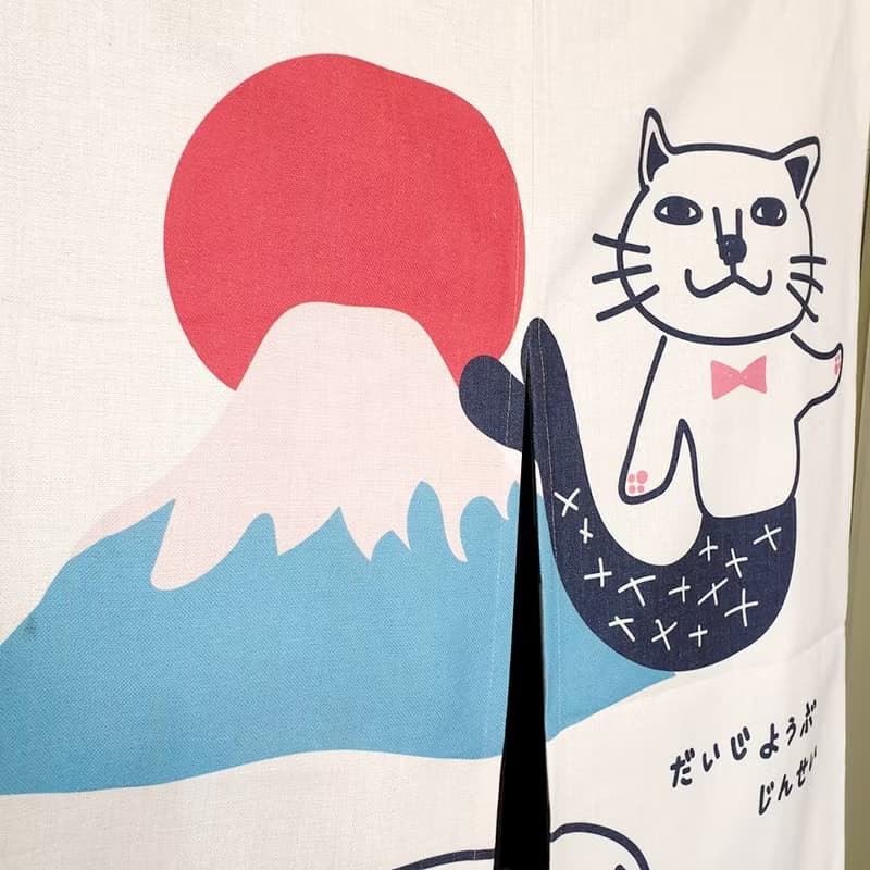 富士山 貓 門簾