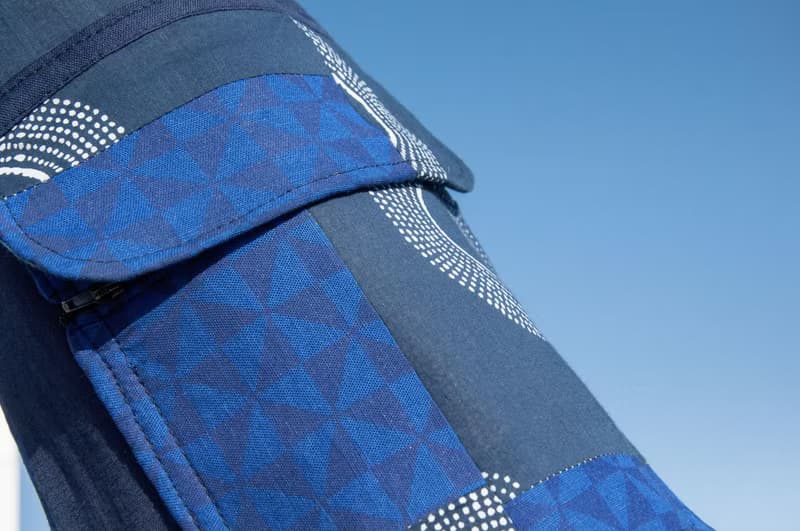 手工拼布瑜珈墊背包/yoga bag/瑜伽包/編織包/織布包-藍染木刻印