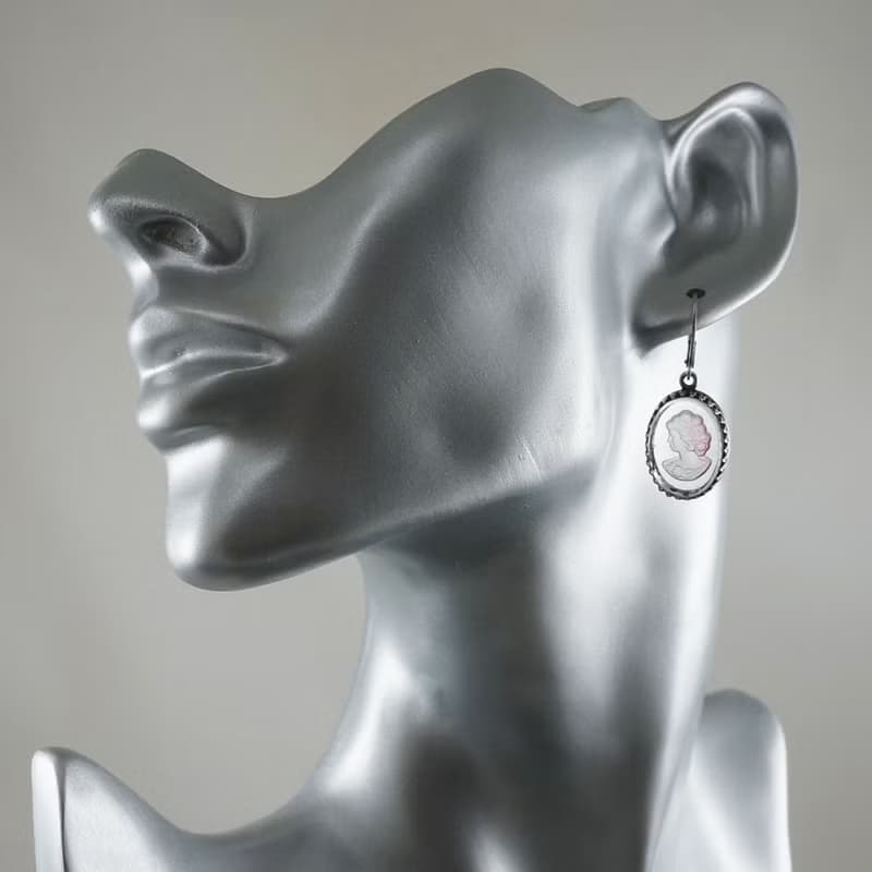 Earrings and Necklace Clear Pink Glass Lady Girl Intaglio Cameo Jewelry Set Gift